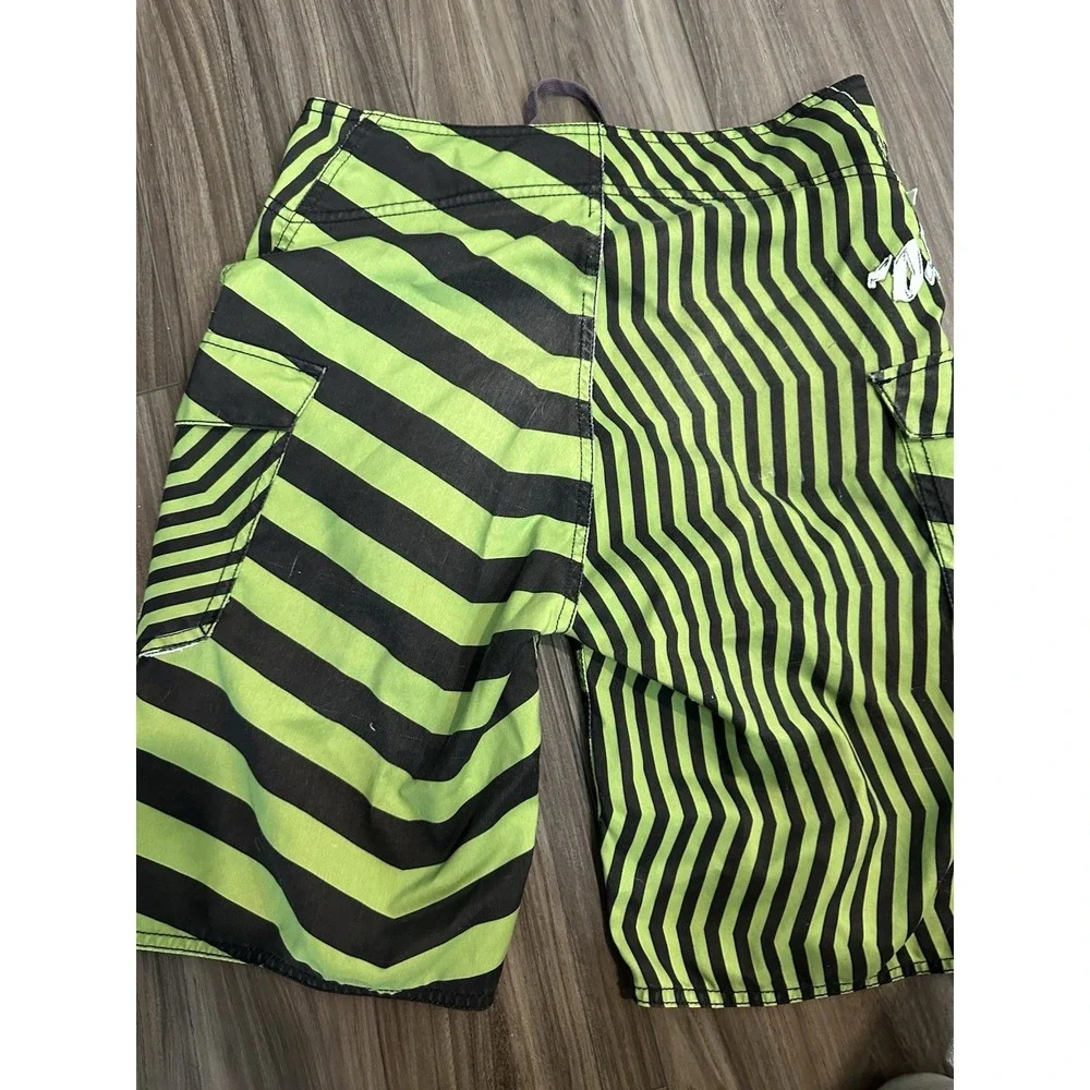 Fox Racing Deluxe Boardshorts Mens 28 Green Black Striped Y2K Skater Surf Trunks
